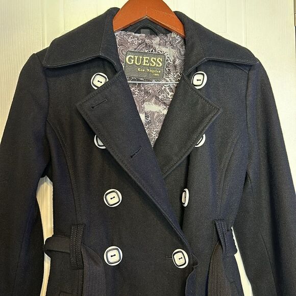 Guess Retro Black Double Breasted Wool Trench Coat-RARE
Size Medium - Picture 6 of 17